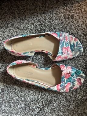 Naturalizer Floral D'Orsay Flats in Pink and Teal